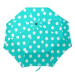 Polka Dots - White on Bright Turquoise Folding Umbrella