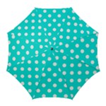 Polka Dots - White on Bright Turquoise Golf Umbrella