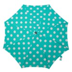 Polka Dots - White on Bright Turquoise Hook Handle Umbrella (Large)
