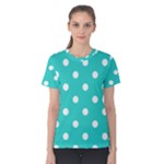 Polka Dots - White on Turquoise Women s Cotton Tee