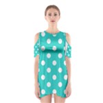 Polka Dots - White on Turquoise Women s Cutout Shoulder Dress