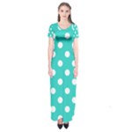 Polka Dots - White on Turquoise Short Sleeve Maxi Dress
