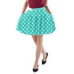 Polka Dots - White on Turquoise A-Line Pocket Skirt