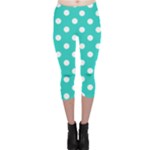 Polka Dots - White on Turquoise Capri Leggings