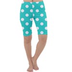 Polka Dots - White on Turquoise Cropped Leggings