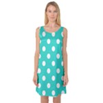 Polka Dots - White on Turquoise Sleeveless Satin Nightdress
