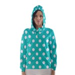 Polka Dots - White on Turquoise Hooded Wind Breaker (Women)