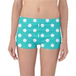 Polka Dots - White on Turquoise Boyleg Bikini Bottoms