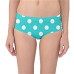 Polka Dots - White on Turquoise Mid-Waist Bikini Bottoms