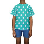 Polka Dots - White on Turquoise Kid s Short Sleeve Swimwear