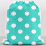 Polka Dots - White on Turquoise Drawstring Bag (Large)