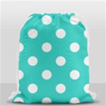 Polka Dots - White on Turquoise Drawstring Bag (Small)