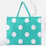 Polka Dots - White on Turquoise Zipper Large Tote Bag