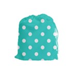 Polka Dots - White on Turquoise Drawstring Pouch (L)