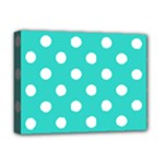 Polka Dots - White on Turquoise Deluxe Canvas 16  x 12  (Stretched)