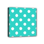 Polka Dots - White on Turquoise Mini Canvas 4  x 4  (Stretched)
