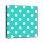 Polka Dots - White on Turquoise Mini Canvas 6  x 6  (Stretched)