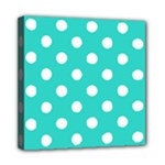 Polka Dots - White on Turquoise Mini Canvas 8  x 8  (Stretched)