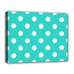 Polka Dots - White on Turquoise Canvas 14  x 11  (Stretched)