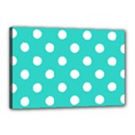 Polka Dots - White on Turquoise Canvas 18  x 12  (Stretched)