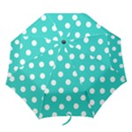 Polka Dots - White on Turquoise Folding Umbrella