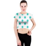 Polka Dots - Turquoise on White Crew Neck Crop Top