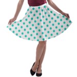Polka Dots - Turquoise on White A-line Skater Skirt
