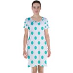 Polka Dots - Turquoise on White Short Sleeve Nightdress