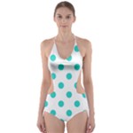 Polka Dots - Turquoise on White Cut-Out One Piece Swimsuit