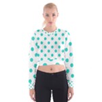 Polka Dots - Turquoise on White Women s Cropped Sweatshirt