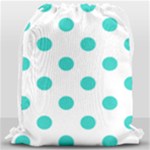 Polka Dots - Turquoise on White Drawstring Bag (Large)