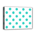 Polka Dots - Turquoise on White Deluxe Canvas 16  x 12  (Stretched)