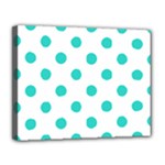 Polka Dots - Turquoise on White Canvas 14  x 11  (Stretched)