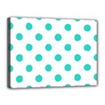 Polka Dots - Turquoise on White Canvas 16  x 12  (Stretched)