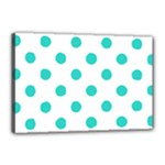 Polka Dots - Turquoise on White Canvas 18  x 12  (Stretched)