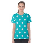 Polka Dots - White on Cyan Women s Cotton Tee