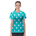Polka Dots - White on Cyan Women s Sport Mesh Tee