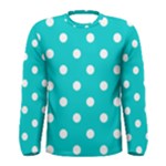 Polka Dots - White on Cyan Men s Long Sleeve T-shirt