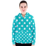 Polka Dots - White on Cyan Women s Zipper Hoodie