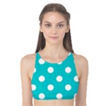 Polka Dots - White on Cyan Tank Bikini Top