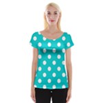 Polka Dots - White on Cyan Women s Cap Sleeve Top