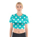 Polka Dots - White on Cyan Cotton Crop Top