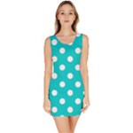 Polka Dots - White on Cyan Bodycon Dress