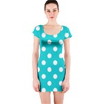 Polka Dots - White on Cyan Short Sleeve Bodycon Dress