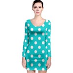 Polka Dots - White on Cyan Long Sleeve Bodycon Dress