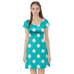 Polka Dots - White on Cyan Short Sleeve Skater Dress
