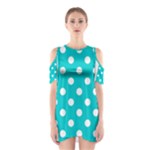 Polka Dots - White on Cyan Women s Cutout Shoulder Dress