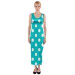 Polka Dots - White on Cyan Fitted Maxi Dress