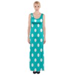 Polka Dots - White on Cyan Maxi Thigh Split Dress