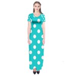 Polka Dots - White on Cyan Short Sleeve Maxi Dress